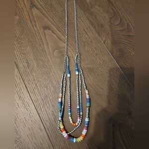 Vibrant Multicolor Beaded Necklace with Silver Chain